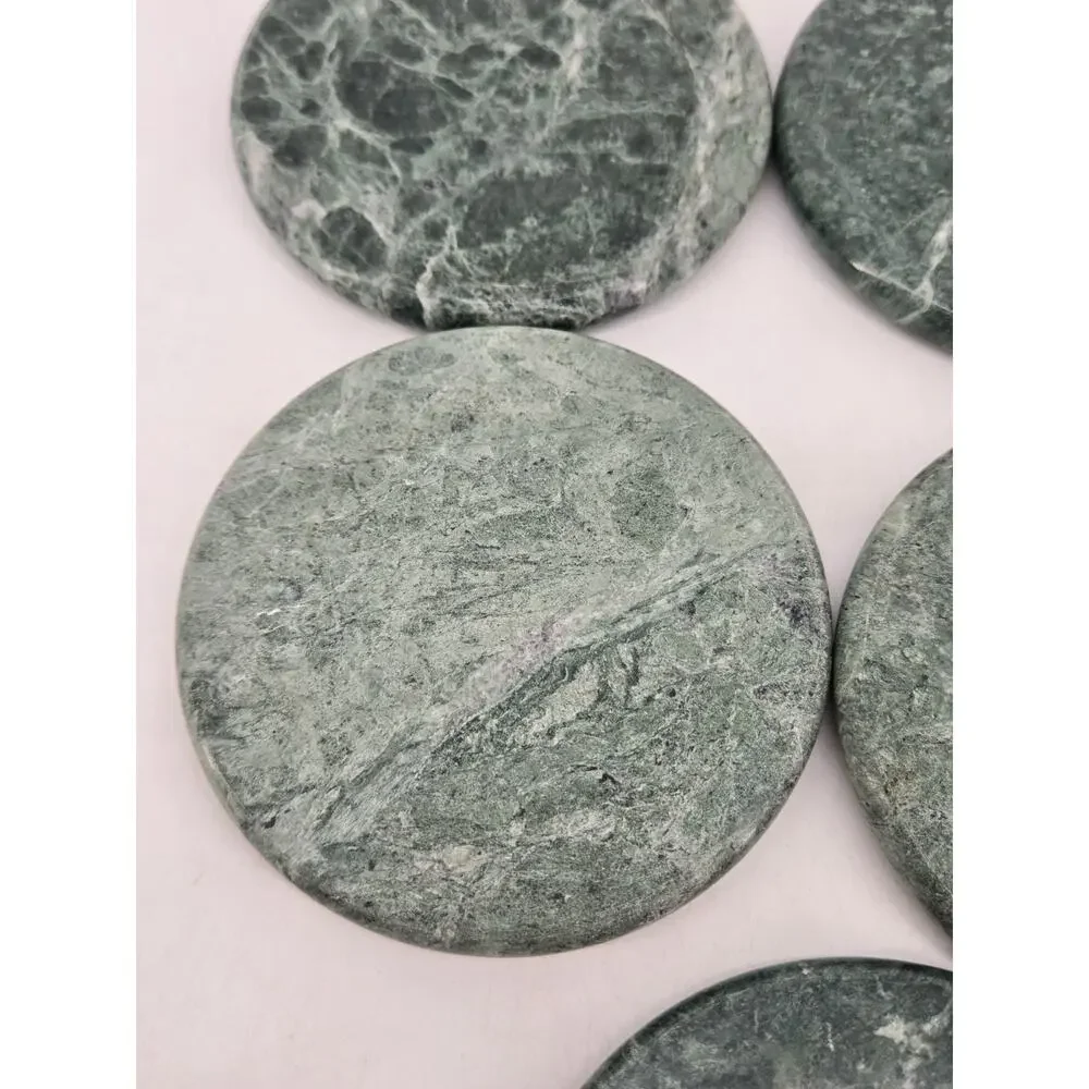 5 Vintage 1980s Classic Green Marble Round Coasters Cork Bottoms 4 Inches